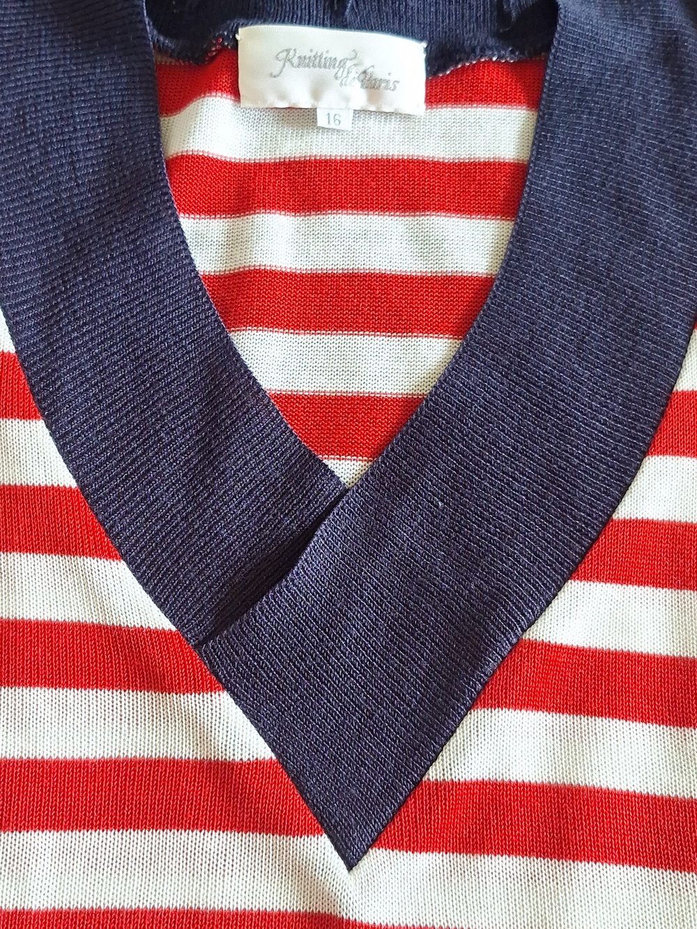 Striped V-Neck Sweater Top in Red, Navy & White Size 16 - Picture 6 of 6